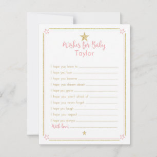 Twinkle Little Star Baby Shower Wishes, Pink Gold Advice Card