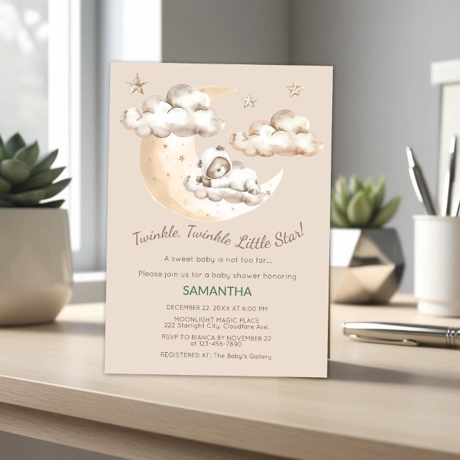 Twinkle Little Star Bear Baby Shower Invitation (Creator Uploaded)