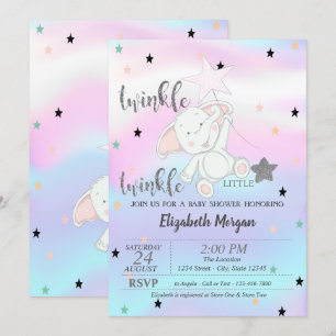 Twinkle Little Star,Bear Holographic Baby Shower Invitation