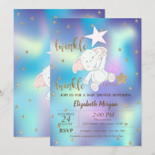Twinkle Little Star Bear Holographic Baby Shower Invitation