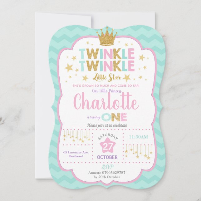 Twinkle Little Star Birthday Party Invitation Girl (Front)