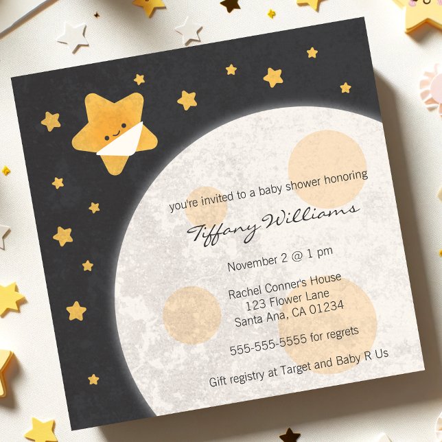 Twinkle Little Star Black and Yellow Baby Shower  Invitation (Creator Uploaded)
