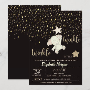 Twinkle Little Star Black,Gold, Bear Baby Shower Invitation
