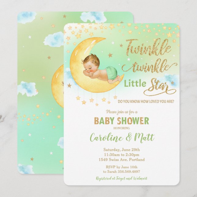 Twinkle Little Star Blonde Baby Shower Neutral Invitation (Front/Back)