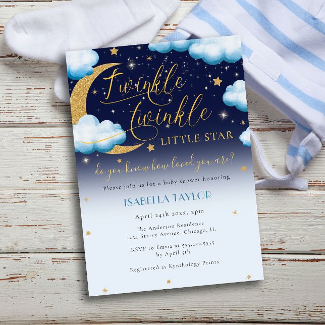 Twinkle Little Star Blue Boy Baby Shower Invitation (Creator Uploaded)