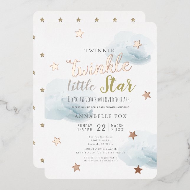 Twinkle Little Star Blue Clouds Baby Shower (Front/Back)