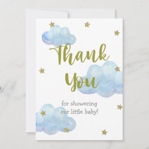 Twinkle Little Star Blue Clouds Baby Shower Thank You Card