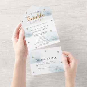 Twinkle Little Star Blue Diaper Baby Shower All In One Invitation