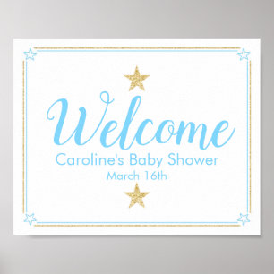 Twinkle Little Star Blue Gold Baby Shower Welcome Poster