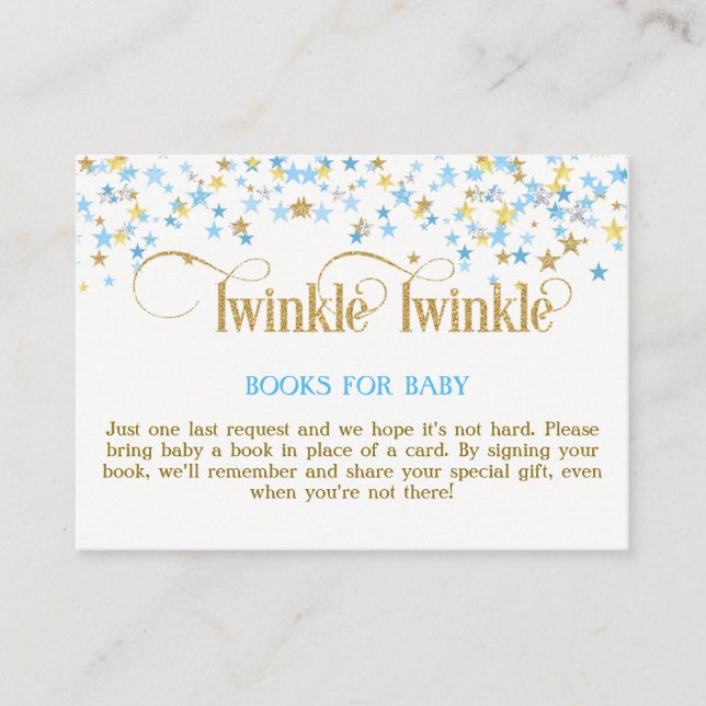 Twinkle Little Star Blue Gold Book Request Card (Front)