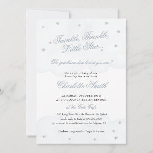 Twinkle Little Star Blue Grey Elegant Baby Shower Invitation