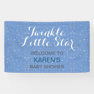 Twinkle Little Star Blue Silver Stars Baby Shower Banner