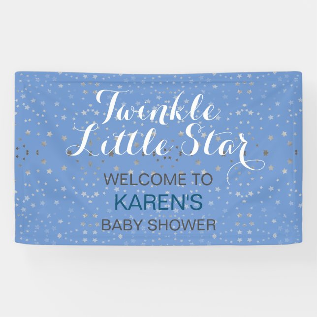 Twinkle Little Star Blue Silver Stars Baby Shower Banner (Horizontal)