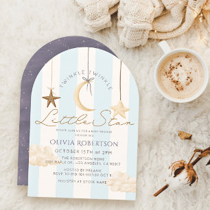 Twinkle Little Star Blue Stripes Boy Baby Shower Invitation