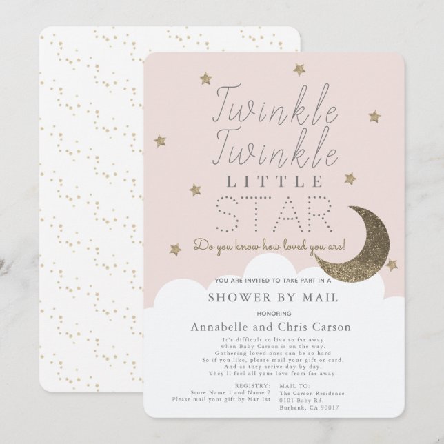 Twinkle Little Star Blush Pink Baby Shower by Mail Invitation (Front/Back)