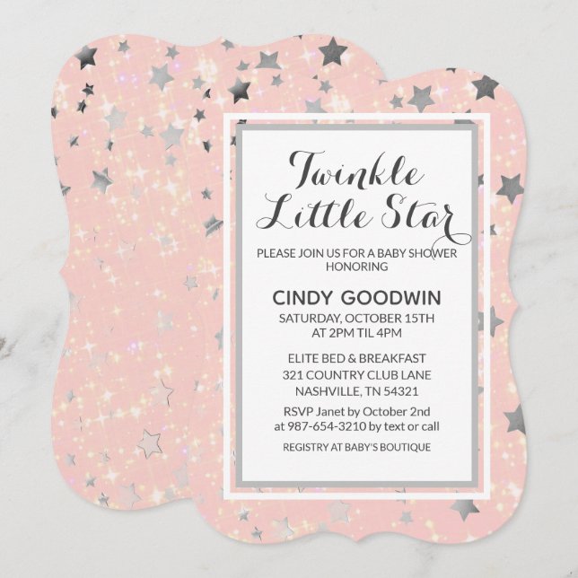Twinkle Little Star Blush Pink Girls Baby Shower Invitation (Front/Back)