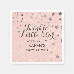 Twinkle Little Star Blush Pink Silver Baby Shower Napkin