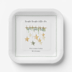 Twinkle Little Star Boho Botanical Baby Shower Paper Plate