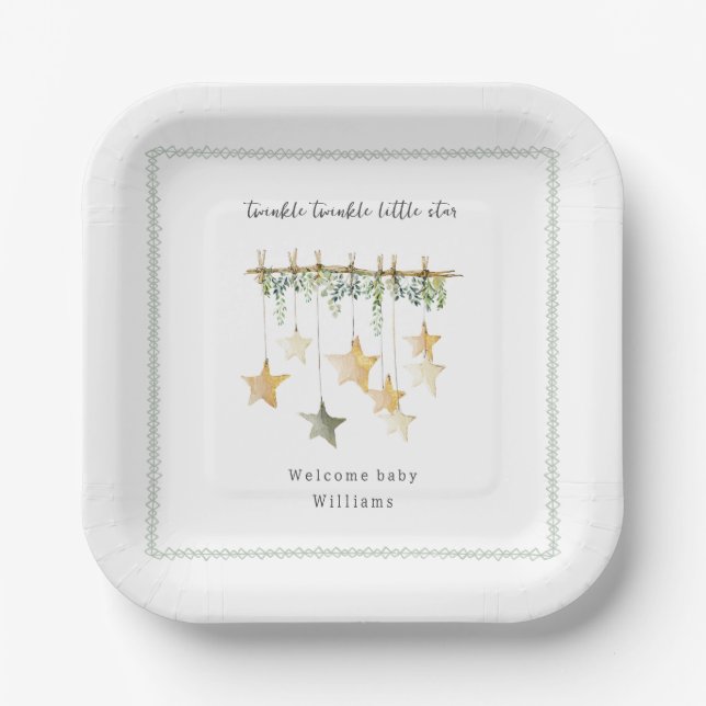 Twinkle Little Star Boho Botanical Baby Shower Paper Plate (Front)