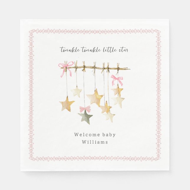 Twinkle Little Star Boho Bows Baby Shower Napkin (Front)