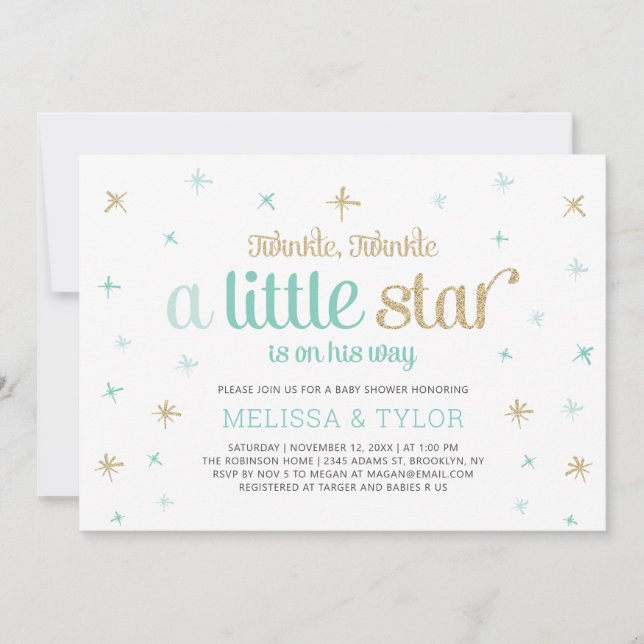 Twinkle Little Star Boy Baby Shower, Sprinkle Invitation (Front)
