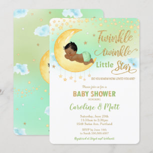 Twinkle Little Star Brown Tan Baby Shower Neutral Invitation