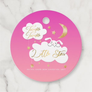 Twinkle Little Star Bunny Baby Shower Pink Gold Favour Tags