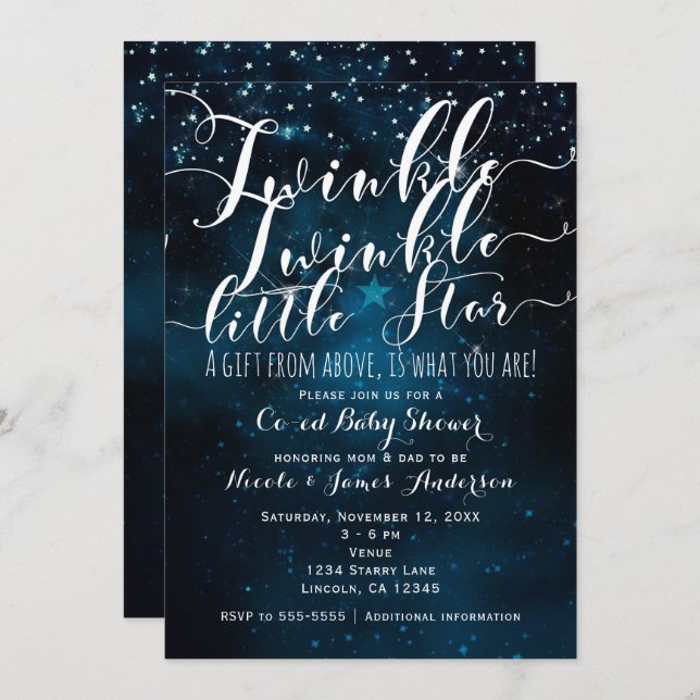 Twinkle Little Star Celestial Starry Baby Shower Invitation (Front/Back)