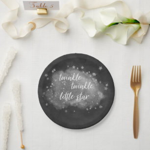 Twinkle Little Star   Charcoal Grey and Silver Paper Plate
