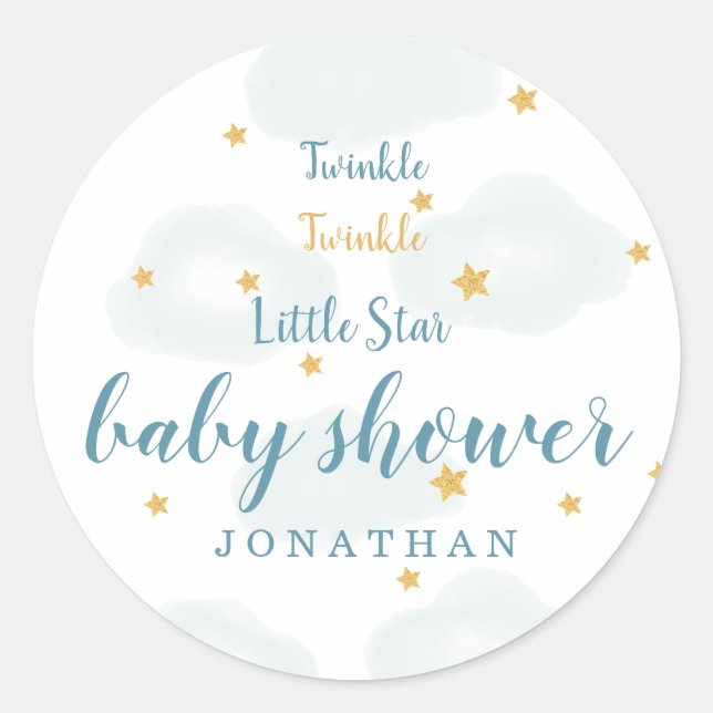 Twinkle Little Star & Cloud Baby Shower Classic Round Sticker (Front)