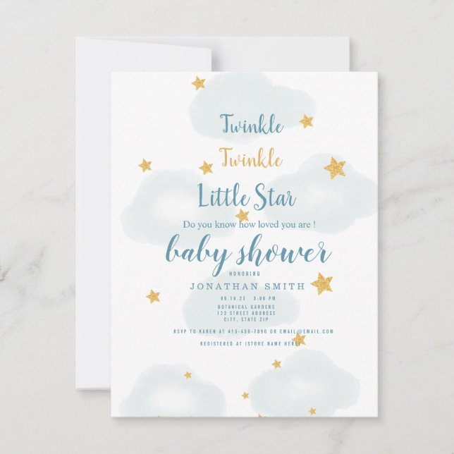 Twinkle Little Star & Cloud Baby Shower Invitation (Front)