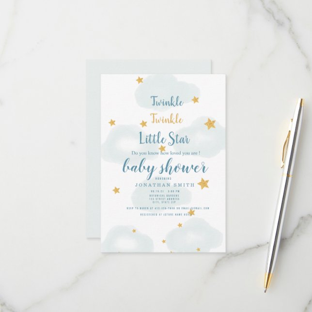 Twinkle Little Star & Cloud Baby Shower Invitation (Front/Back In Situ)