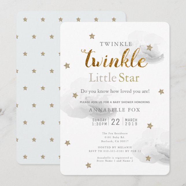 Twinkle Little Star & Cloud Baby Shower Invitation (Front/Back)