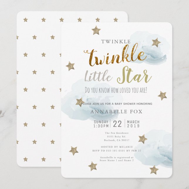 Twinkle Little Star & Cloud Baby Shower Invitation (Front/Back)