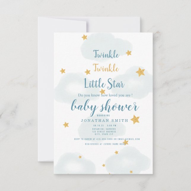 Twinkle Little Star & Cloud Baby Shower Invitation (Front)