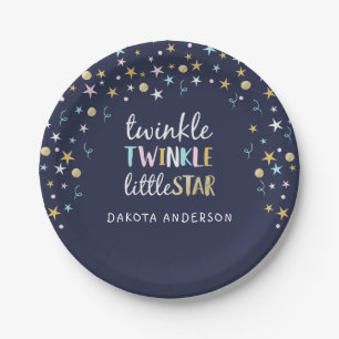 Twinkle Little Star Confetti & Blue Baby Shower Paper Plate