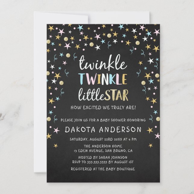 Twinkle Little Star Confetti & Chalk Baby Shower Invitation (Front)