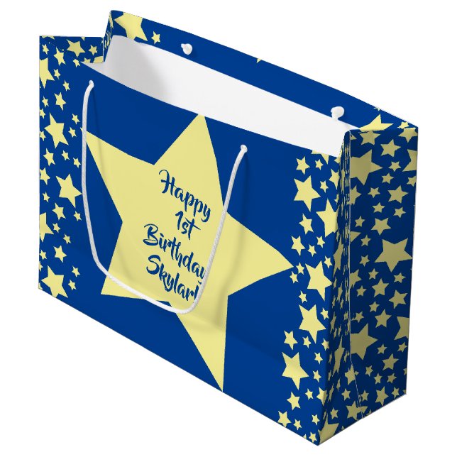 Twinkle Little Star Cute 1st Birthday Party Theme Large Gift Bag (Front Angled)