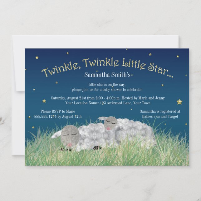 Twinkle Little Star Cute Sheep Baby Shower Invitation (Front)