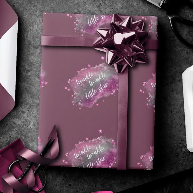 Twinkle Little Star | Dusty Mauve Pink Silver Grey Wrapping Paper (Creator Uploaded)