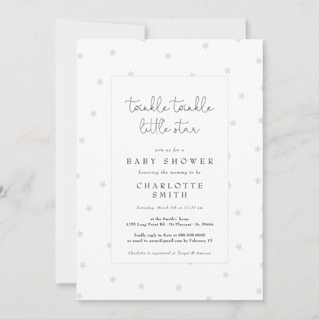 Twinkle Little Star  Elegant Baby Shower Grey  Invitation (Front)