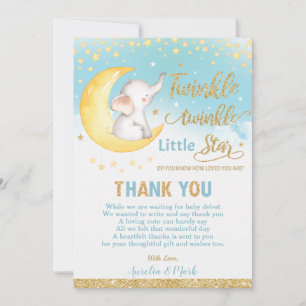 Twinkle Little Star Elephant Baby Boy Thank You Card