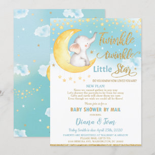 Twinkle Little Star Elephant Baby Shower by Mail Invitation