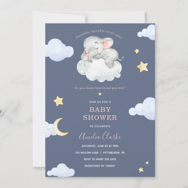 Twinkle Little Star Elephant Baby Shower Invitation (Front)