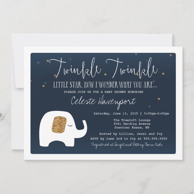 Twinkle Little Star Elephant Baby Shower Invite (Front)