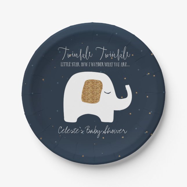 Twinkle Little Star Elephant Baby Shower Plate (Front)