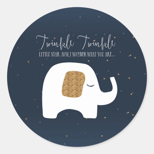 Twinkle Little Star Elephant Baby Shower Stickers (Front)