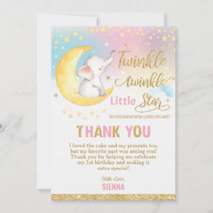 Twinkle Little Star Elephant Birthday Party Thank You Card
