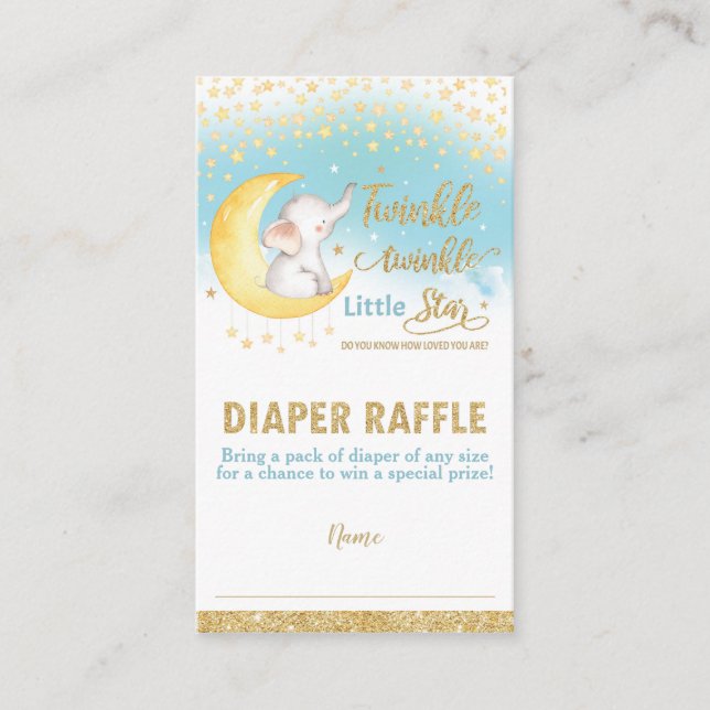 Twinkle Little Star Elephant Boy Diaper Raffle Enclosure Card (Front)