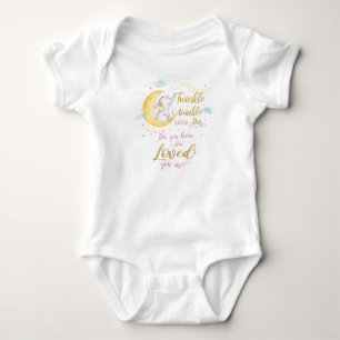 Twinkle Little Star Elephant Crescent Moon Pink Baby Bodysuit